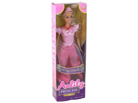 LEAN Toys Lalka Dla Dzieci Anlily Księżniczka Długie Blond Włosy Tiara Różowa Suknia
