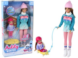 LEAN Toys Lalki Anlily Mama Z Córką Na Sankach Zestaw Sanki