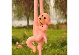 LEAN Toys Maskotka Pluszowa Małpka z Dzieckiem Różowa 70 cm