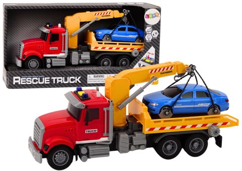 LEAN Toys Ciężarówka Laweta Z Dźwigiem Na Auto Światła Dźwięki Napęd Czerwona