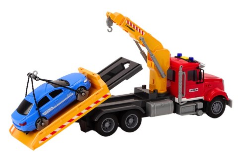 LEAN Toys Ciężarówka Laweta Z Dźwigiem Na Auto Światła Dźwięki Napęd Czerwona
