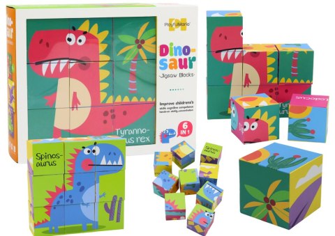 LEAN Toys Edukacyjne Puzzle 6w1 Klocki Układanka Kostki 6 Obrazków Dinozaury 9 El.
