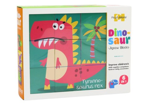 LEAN Toys Edukacyjne Puzzle 6w1 Klocki Układanka Kostki 6 Obrazków Dinozaury 9 El.