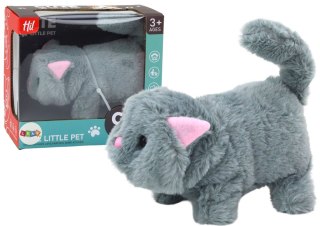 LEAN Toys Kotek Pluszowy Interaktywny Zwierzątko Chodzi Miauczy Szary