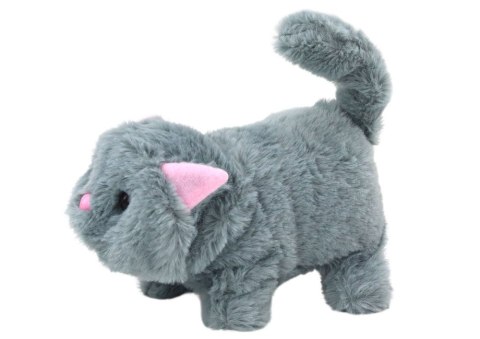 LEAN Toys Kotek Pluszowy Interaktywny Zwierzątko Chodzi Miauczy Szary