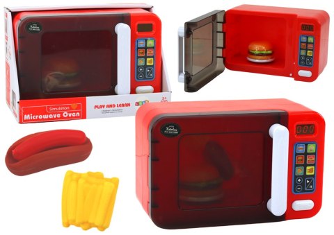 LEAN Toys Kuchenka Mikrofalowa Mikrofala Zabawkowa Czerwona Dodatki