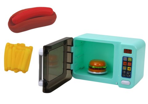 LEAN Toys Kuchenka Mikrofalowa Mikrofala Zabawkowa Turkusowa Dodatki