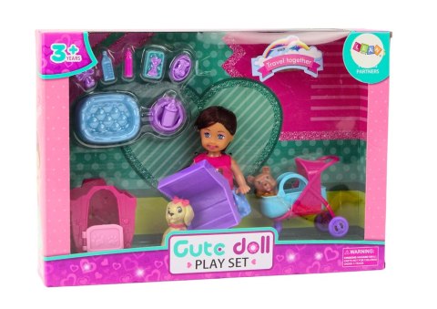 LEAN Toys Laleczka Z Psami Lalka Piesek Buda Akcesoria Różowe Szczeniak 16 ele.