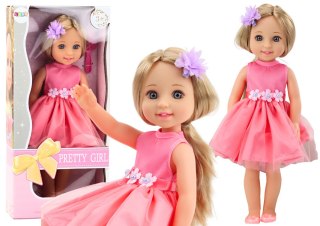 LEAN Toys Lalka Długie Włosy Różowa Sukienka Spinka Szczotka 38cm