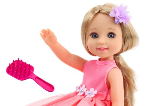 LEAN Toys Lalka Długie Włosy Różowa Sukienka Spinka Szczotka 38cm