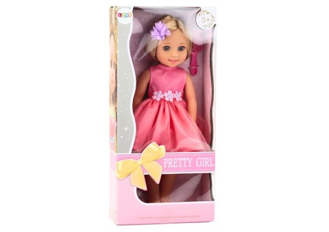 LEAN Toys Lalka Długie Włosy Różowa Sukienka Spinka Szczotka 38cm