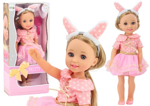 LEAN Toys Lalka Różowa Sukienka Długie Włosy Opaska Szczotka 38cm