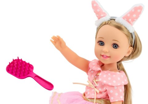LEAN Toys Lalka Różowa Sukienka Długie Włosy Opaska Szczotka 38cm