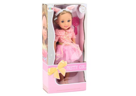 LEAN Toys Lalka Różowa Sukienka Długie Włosy Opaska Szczotka 38cm