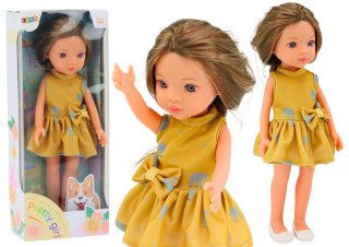 LEAN Toys Lalka Żółta Sukienka Brązowe Włosy Duża Laleczka 33cm