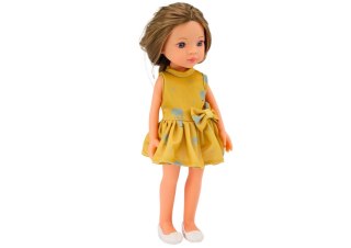 LEAN Toys Lalka Żółta Sukienka Brązowe Włosy Duża Laleczka 33cm
