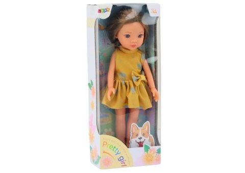 LEAN Toys Lalka Żółta Sukienka Brązowe Włosy Duża Laleczka 33cm