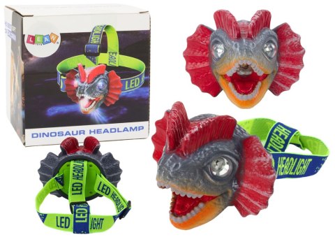 LEAN Toys Latarka Czołówka Dinozaur Regulowana Opaska 3 Diody Led