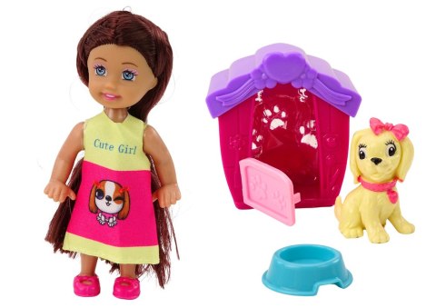 LEAN Toys Mini Laleczka Długie Włosy Sukienka Kolorowa Piesek Buda