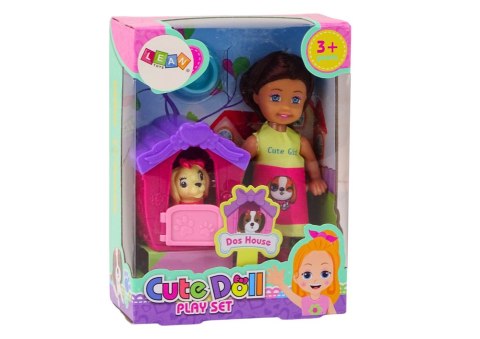 LEAN Toys Mini Laleczka Długie Włosy Sukienka Kolorowa Piesek Buda