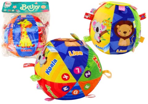 LEAN Toys Piłka Pluszowa Miękka Sensoryczna Edukacyjna Grzechotka Zwierzątka 18cm