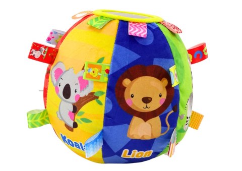 LEAN Toys Piłka Pluszowa Miękka Sensoryczna Edukacyjna Grzechotka Zwierzątka 18cm