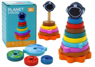 LEAN Toys Piramida Sorter Drewniany Układanka Piramidka Planety Kosmos 10 ele.