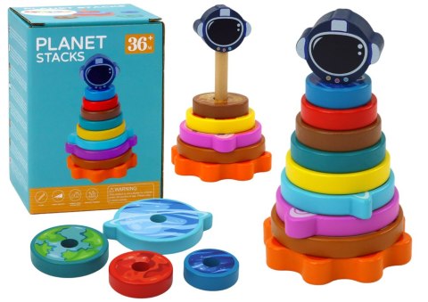 LEAN Toys Piramida Sorter Drewniany Układanka Piramidka Planety Kosmos 10 ele.