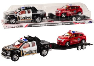 LEAN Toys Policyjny Zestaw Auto Pickup Terenowe Laweta Przyczepa Policja