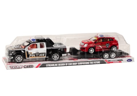 LEAN Toys Policyjny Zestaw Auto Pickup Terenowe Laweta Przyczepa Policja