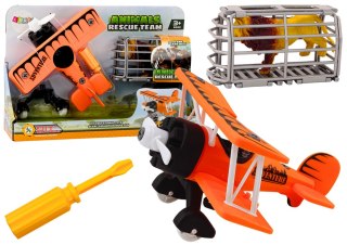 LEAN Toys Samolot Awionetka Transport Zwierząt Klatka Lew Rozkręcany Pomarańczowy
