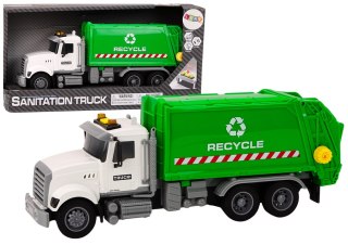 LEAN Toys Śmieciarka Kosze Na Śmieci Światła Dźwięki Napęd Biało-Zielona