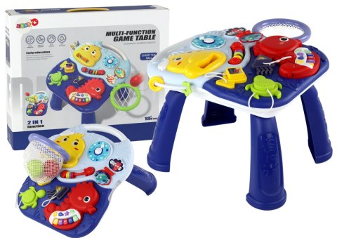 LEAN Toys Stolik Edukacyjny 2w1 Zwierzęta Morskie Pianinko Zegar Kosz Piłki