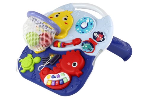 LEAN Toys Stolik Edukacyjny 2w1 Zwierzęta Morskie Pianinko Zegar Kosz Piłki