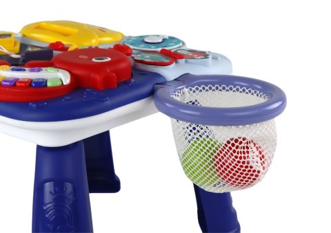 LEAN Toys Stolik Edukacyjny 2w1 Zwierzęta Morskie Pianinko Zegar Kosz Piłki