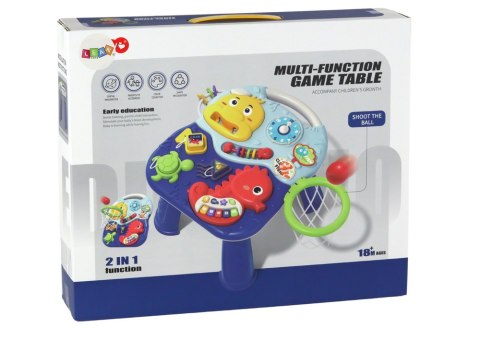 LEAN Toys Stolik Edukacyjny 2w1 Zwierzęta Morskie Pianinko Zegar Kosz Piłki