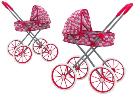 LEAN Toys Wózek Dla Lalek Duże Koła Składany Różowy Serduszka