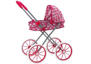 LEAN Toys Wózek Dla Lalek Duże Koła Składany Różowy Serduszka