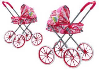 LEAN Toys Wózek Dla Lalek Duże Koła Składany Różowy Wzorki
