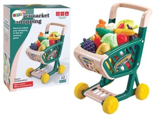 LEAN Toys Wózek Sklepowy Dla Dzieci Zestaw Warzyw i Owoców Zielony