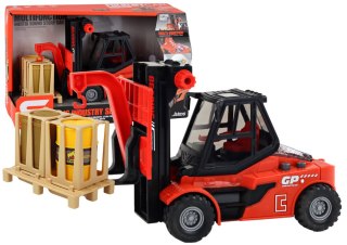 LEAN Toys Wózek Widłowy 1:16 Ruchome Widły Dźwięki Światła Czerwony