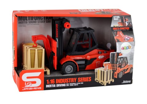 LEAN Toys Wózek Widłowy 1:16 Ruchome Widły Dźwięki Światła Czerwony