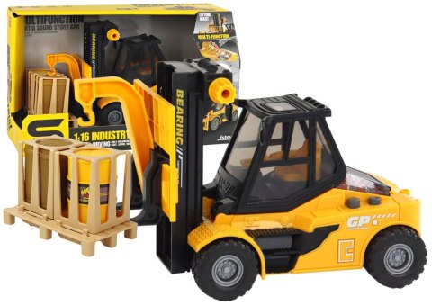 LEAN Toys Wózek Widłowy 1:16 Ruchome Widły Dźwięki Światła Żółty