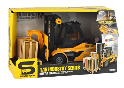 LEAN Toys Wózek Widłowy 1:16 Ruchome Widły Dźwięki Światła Żółty