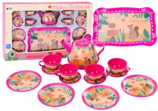 LEAN Toys Zestaw Do Kawy Herbaty Filiżanki Czajnik Taca Różowy Kawiarnia 15ele.