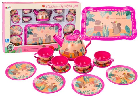 LEAN Toys Zestaw Do Kawy Herbaty Filiżanki Czajnik Taca Różowy Kawiarnia 15ele.