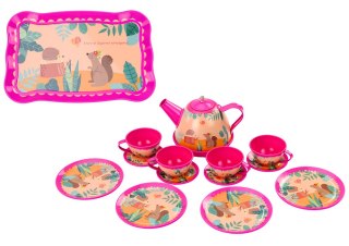 LEAN Toys Zestaw Do Kawy Herbaty Filiżanki Czajnik Taca Różowy Kawiarnia 15ele.