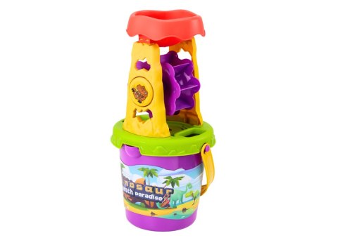 LEAN Toys Zestaw Do Piasku Dinozaur Młynek Lejek Łopatka Grabki Konewka Foremki