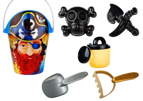 LEAN Toys Zestaw Do Piasku Piracki Wiaderko Konewka Sitko Zestaw 6 ele.