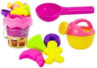 LEAN Toys Zestaw Do Piasku Wiaderko Konewka Foremki Różowe Słodkości 8 ele.